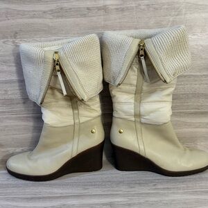 UGG Australia Convertible Quilted Knee-High Wedge Boots Beige US Size 9 Side Zip